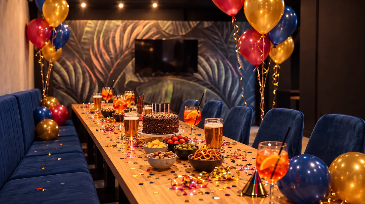 Gedeckte Tafel mit Ballons und Snacks im Pub&Go Prenzlauer Berg