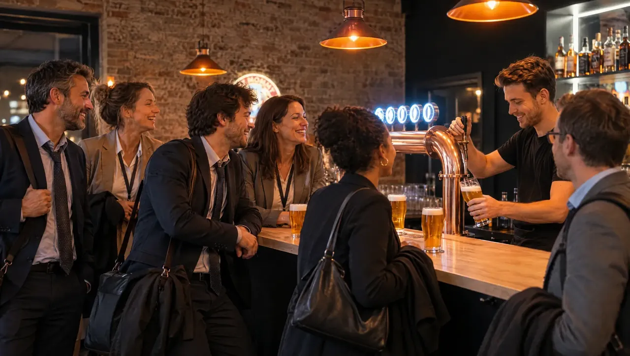 Kolleginnen und Kollegen beim Afterwork mit Bier bei Pub&Go Prenzlauer Berg