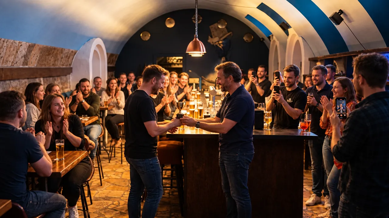 Pokalübergabe an der Bar im Pub&Go Fürth