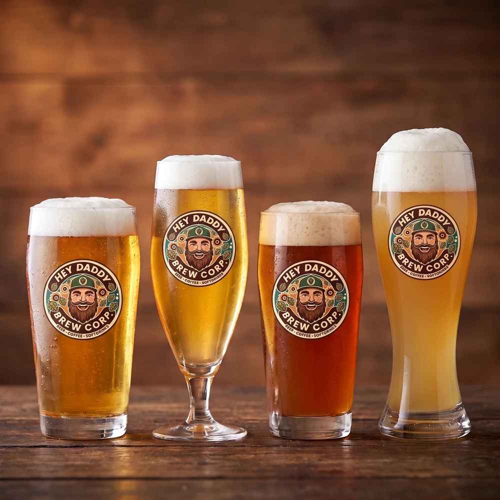 Verschiedene Biere im Glas auf Holztisch