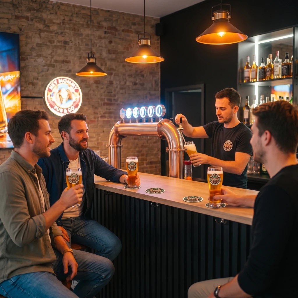 Frisch gezapftes Bier am Tresen im Pub&Go Prenzlauer Berg