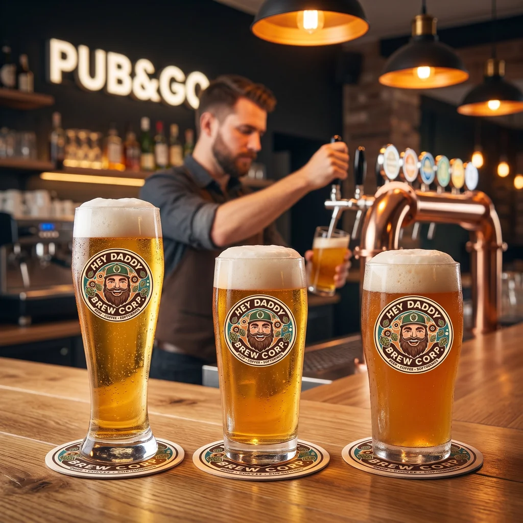 Drei frisch gezapfte Biere am Tresen im Pub&Go Prenzlauer Berg