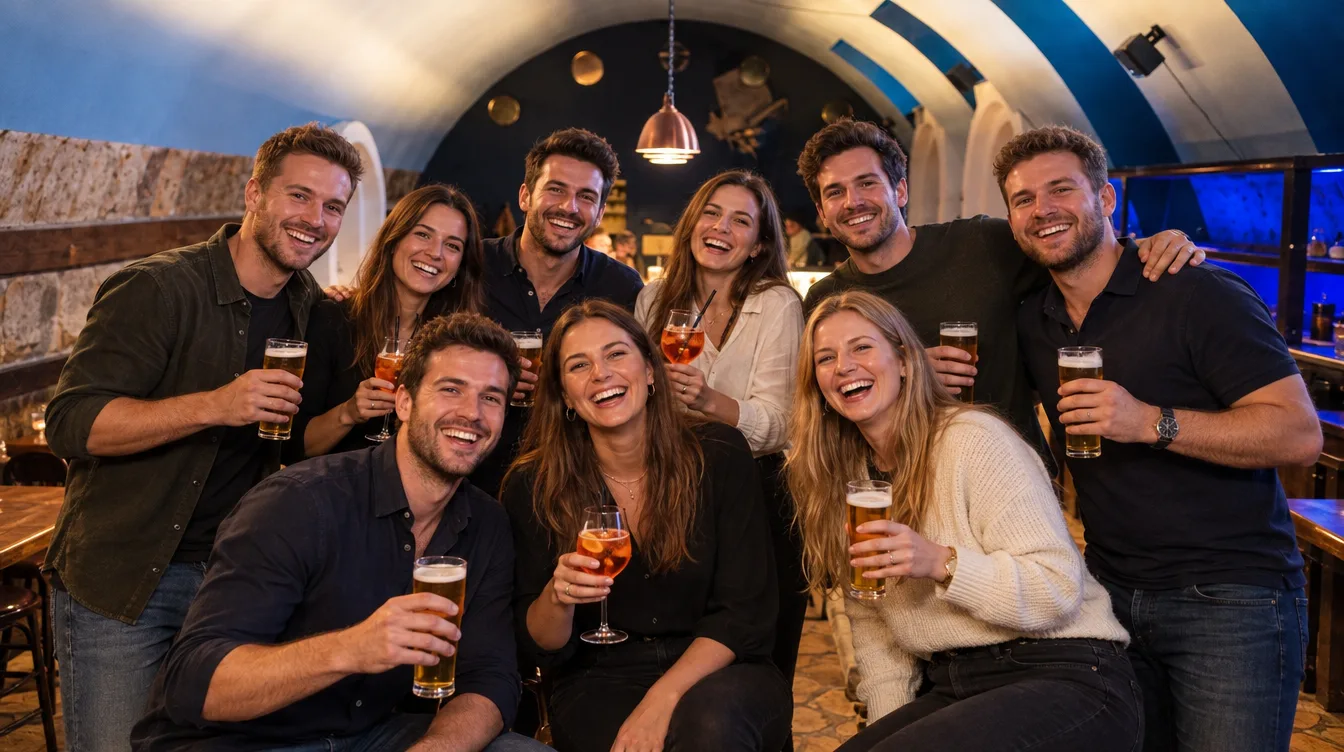 Team stößt im Fürther Gewölbe von Pub&Go mit Bier und Spritz an