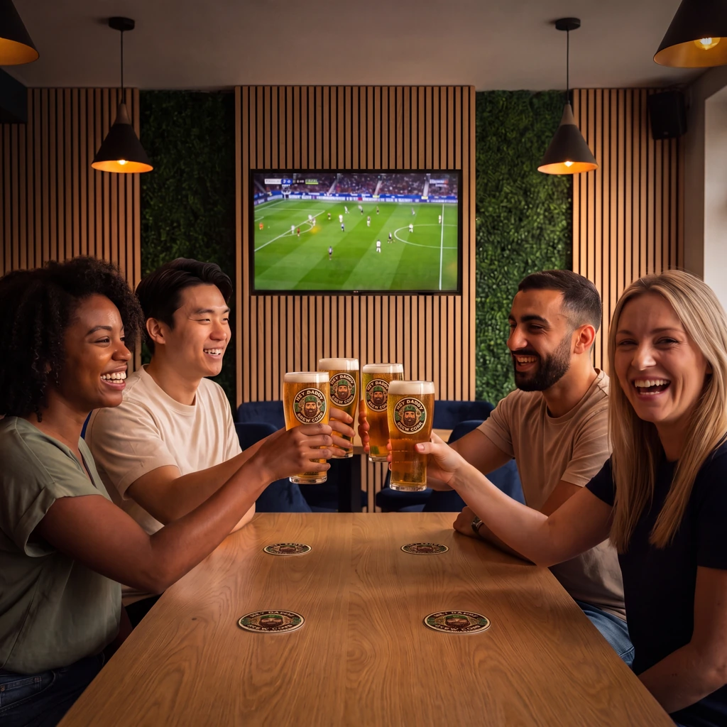 Gäste stoßen bei Pub&Go mit Bier an