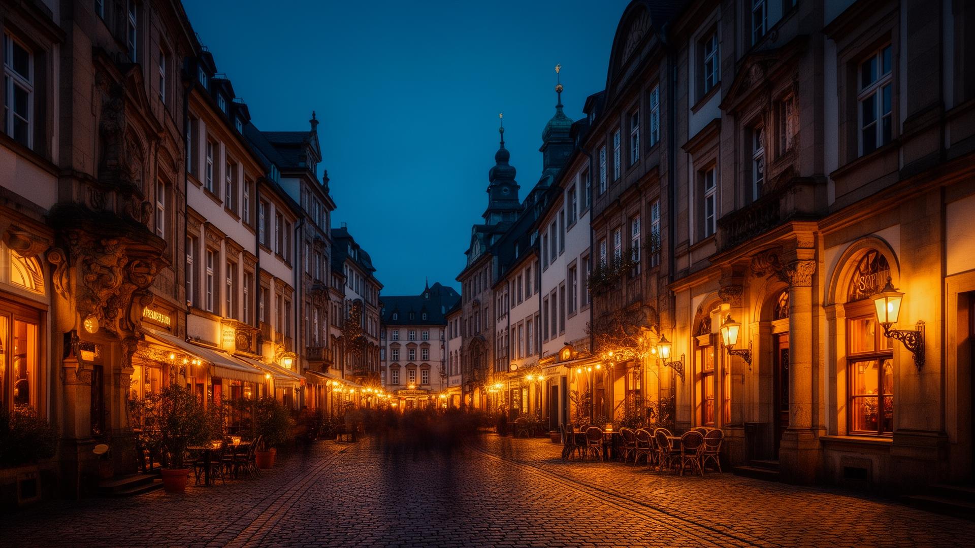 Bayreuther Altstadt bei Nacht – warm beleuchtete Sophienstraße