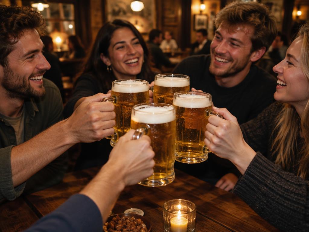 Frisch gezapftes Bier in geselliger Runde