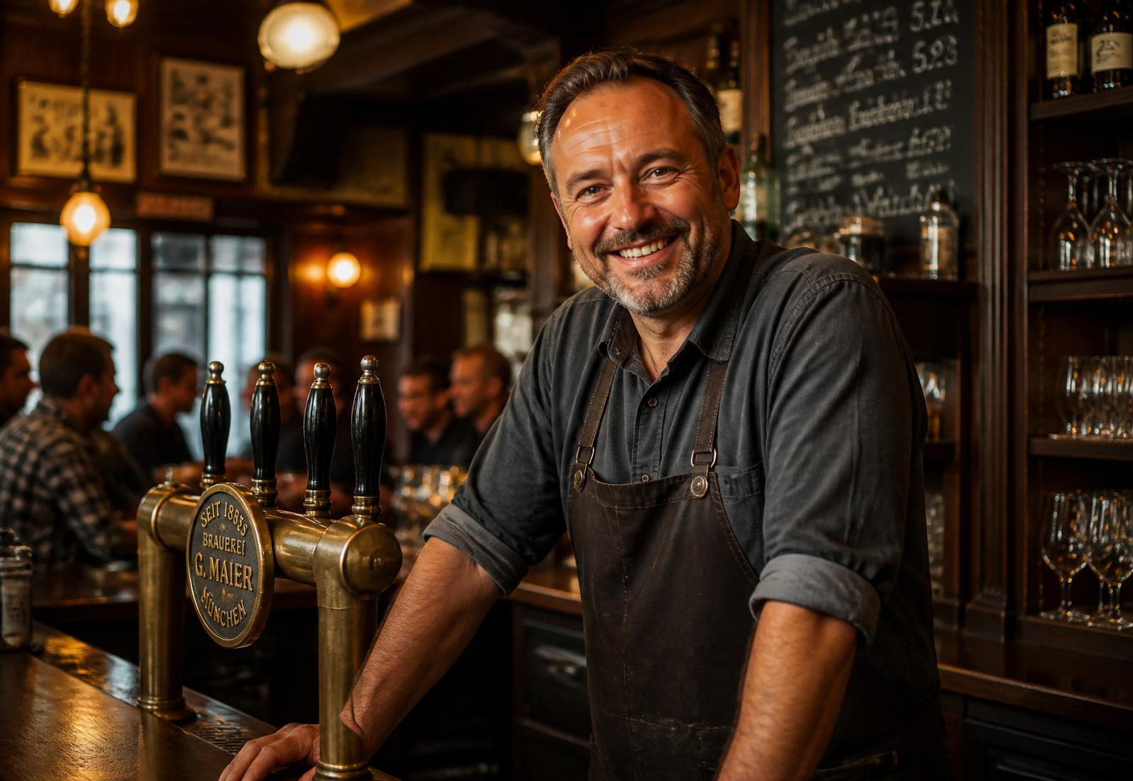 Pub&Go Partner hinter dem Tresen in seinem Lokal